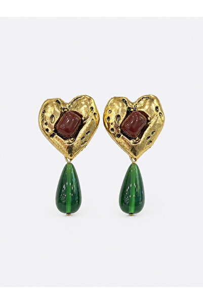 Meva Takı ve Aksesuar Roman Heart Form Stone Detailed Earrings I Mev'Art Coll...