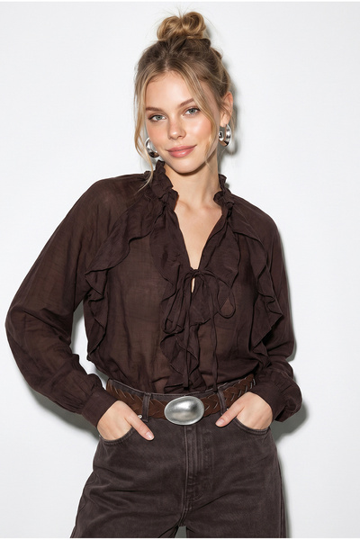 Bianco Lucci Γυναικείο πουκάμισο με βολάν, λεπτομερή φιόγκο και κουμπιά 4237 ...