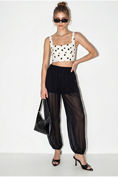 Bianco Lucci Γυναικείο σορτς με επένδυση, ελαστική μέση, σιφόν σαλβάρι 1025 6...