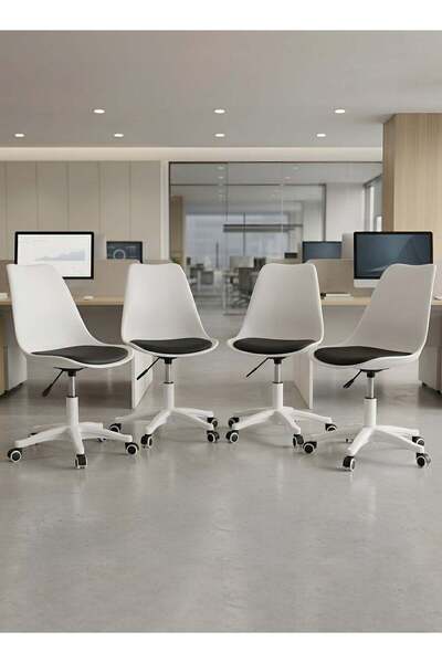 Taimi Set of 4-Ergonomic 360° Swivel Adjustable Height Chair, Black Padded, w...