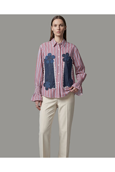 HANIQA Τζιν πουκάμισο με φλοράλ σχέδια