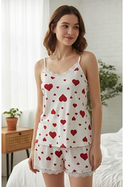 BALİS PİJAMA Women's Patterned Lace Detailed Embroidered Shorts Pajama Set Co...