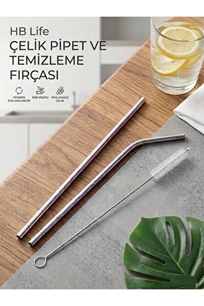 HB LİFE 3lü Metal Pipet Seti Paslanmaz Çelik Pipet Çevre Dostu Tekrar Kullanı...
