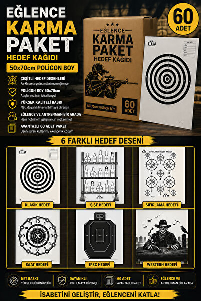 SİM Eğlence Karma Paket Hedef Kağıdı 50x70 cm Poligon Boy (60 Adet)