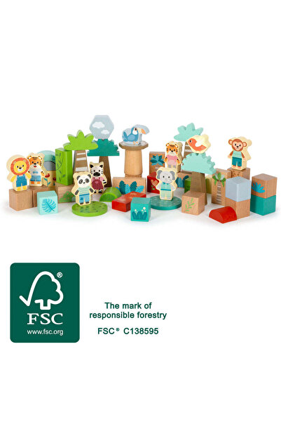 Small Foot  "Jungle Friends " Blocuri de construcție 100% FSC – Set de 50 de ...