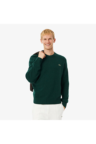 Lacoste Erkek Classic Fit Bisiklet Yaka Koyu Yeşil Kazak