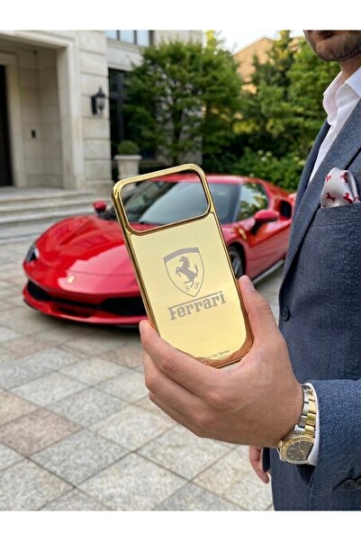 MHIRAJE Altın Kaplama Ferrari Logolu iPhone 17 Pro Kılıf