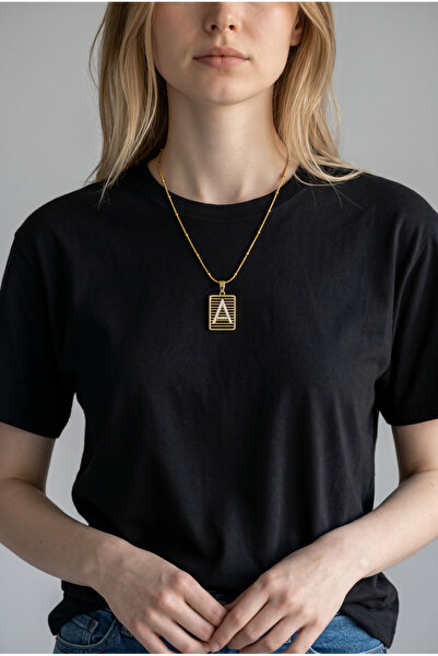 Laviona jewelry Harf Kare Taşlı Model Çelik Kolye