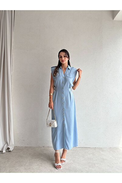 Mooi Butik CELEBRİTY Maxi Elbise 8429 - Mavi