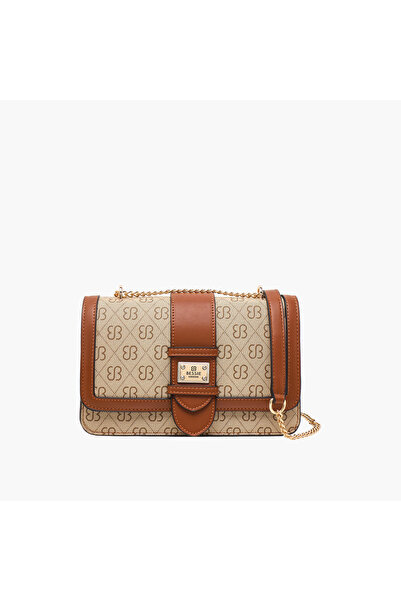 Bessie London Printed Crossbody Bag with Chain Strap and Flap Closure