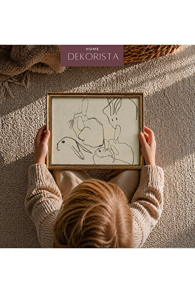 HOME DEKORİSTA Vintage παιδικό δωμάτιο με σχέδιο κουνελιού Πίνακας με κορνίζα...