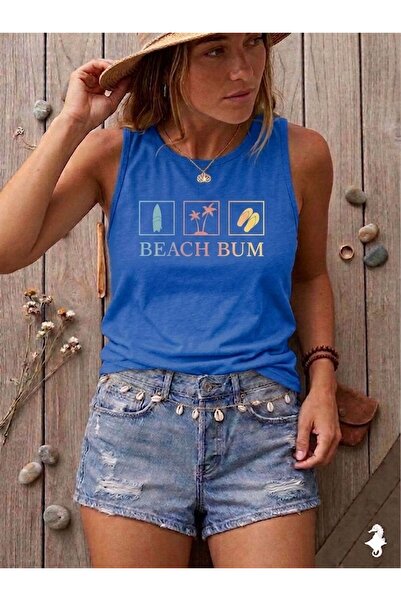 FAVORİST Γυναικείο μπλουζάκι με στάμπα BEACH BUM (Off Shoulder) με λεπτή εφαρ...