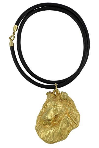 Art - Dog Collie Rough - colier cu un câine într-o cutie cadou, pandantiv pla...