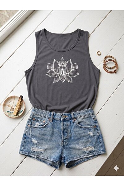 FAVORİST Γυναικείο μπλουζάκι με στάμπα LOTUS (με ανοιχτούς ώμους) σε στενή γρ...