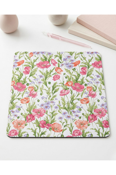 matizya Çiçek Desenli Kare Mousepad – Zarif Floral Tasarım, Dikişsiz Kaymaz M...