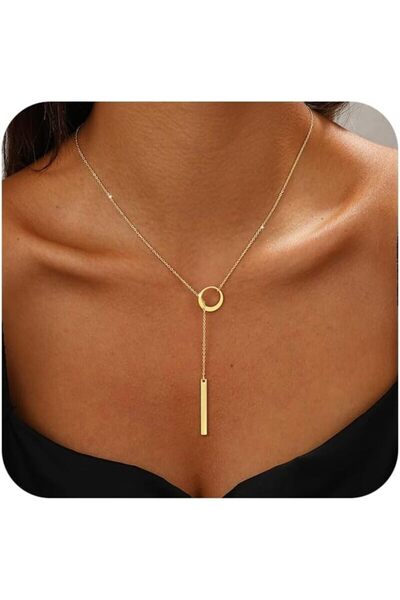 Tempo Long Gold Necklace for Women,14k Gold Color Plated - Simple Adjustable ...