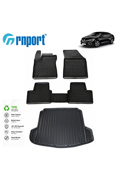 Rnport Megane 4 Sedan Uyumlu Çift Cepli Bagaj Havuzu ve 3D Havuzlu Paspas Seti