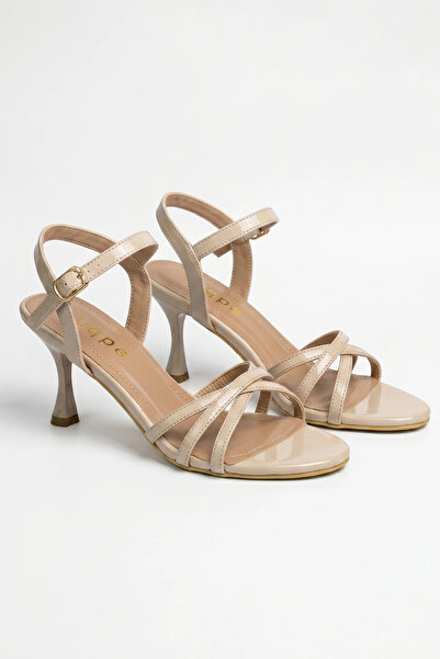uqpe Sandale cu toc Kelly Thin Cross Strap Goblet pentru femei - ECRU