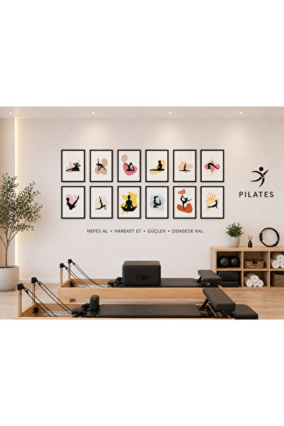 FTRMALZEMECİM ✨ 12’li Pilates / Yoga Dekoratif Tablo Seti – Modern Duvar Deko...