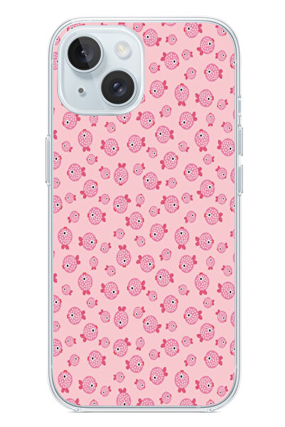 İphone 15 Uyumlu Pembe Balıklar Baskılı Silikon Kılıf