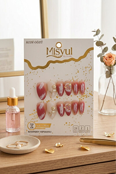 Misyul Profesyonel Desenli Takma Tırnak Seti - Doğal Görünümlü Pratik Manikür...