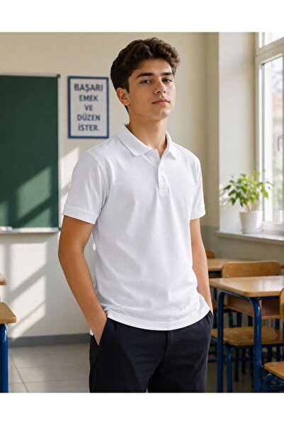 MODA 100% Cotton Polo Non-Curling Collar School T-Shirt Breathable Fabric
