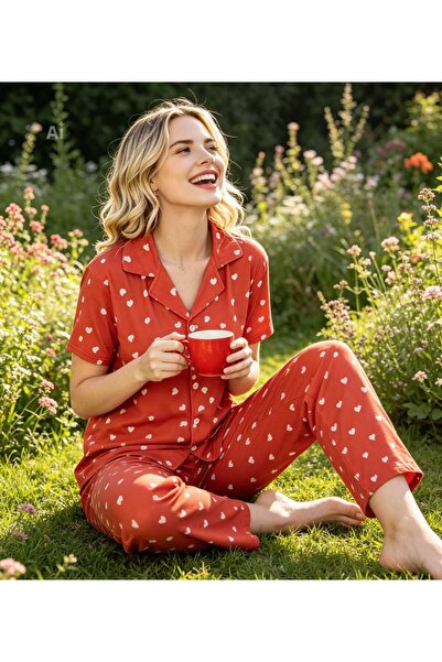 NiCe İç Giyim Culoare roșie Model cu inimioare albe Cămașă cu mânecă scurtă C...