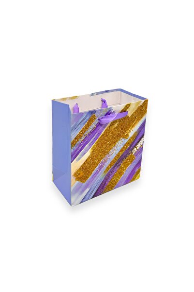 AFO Set of 12 Gift Bags colorful lilac pattern 14x15x7