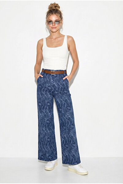 Bianco Lucci Women's Belted Lycra Shawl Patterned High Waist Wide Leg Trouser...