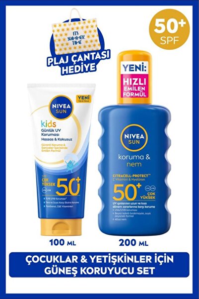 NIVEA SUN SPF50 Çocuklara Özel Yüksek Güneş Koruyucu Krem ve Nemlendirici Spr...