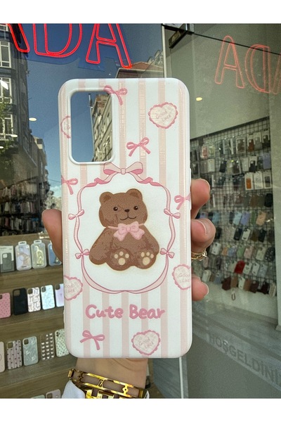 OVADA Oppo A16/A55 Uyumlu Ayıcık Ve Kurdele Desenli Silikon Telefon Kılıfı