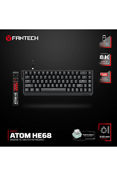 OYUNCU BAYKUŞ FANTECH ATOM HE68 - 8K Hall Effect Oyuncu Klavye, 32K Scan, 0.0...