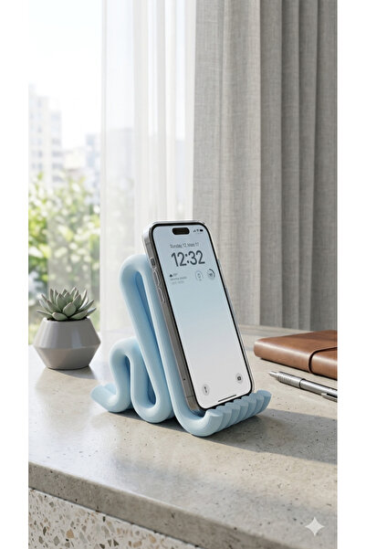 HisConcept Estetik Kıvrımlı Masaüstü Telefon Standı Mavi Renk - Modern Ofis v...