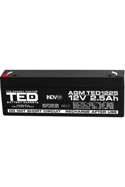 TED Electric Acumulator Stationar AGM VRLA Etans 12V 2.5A F1 T1, Dimensiuni 1...