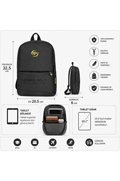 Newish Unisex Minimal Sırt Çantası Laptop Bölmeli Şehir İçi Kullanım