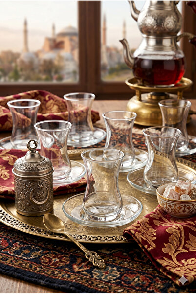 Selenica 12 Parça İnce Belli Çay Bardağı ve Oval Çay Tabağı Seti - 6 Kişilik ...