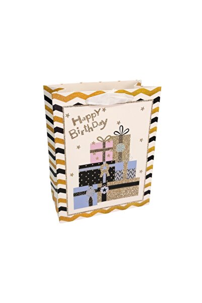 AFO Set 12 Pungi Cadou Model Happy Cadouri Gold 18x23x9cm