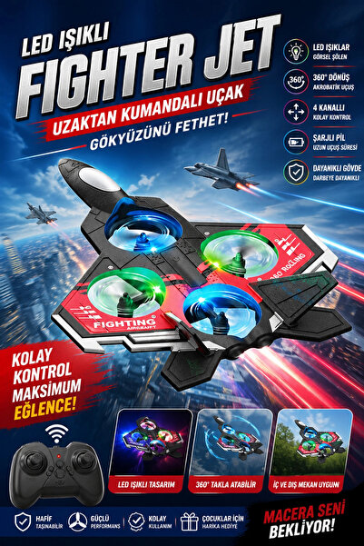 Vothoon LED Işıklı Oyuncak Drone Fighter Jet Tasarımlı Uzaktan Kumandalı Uçak