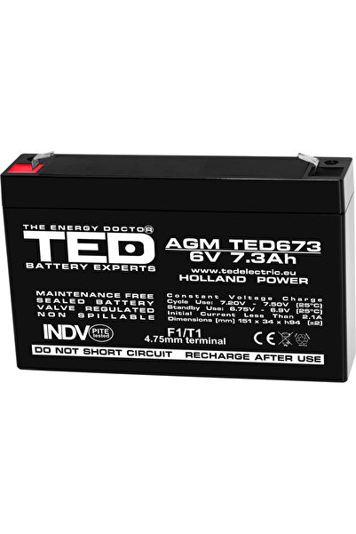 TED Electric Acumulator Stationar AGM VRLA Etans 6V 7.3A F1 T1, Dimensiuni 15...