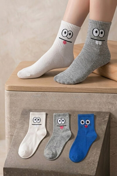 Socks Stores 3 Pairs of Emoji Patterned Unisex Colorful Socks Cotton Soft Tex...