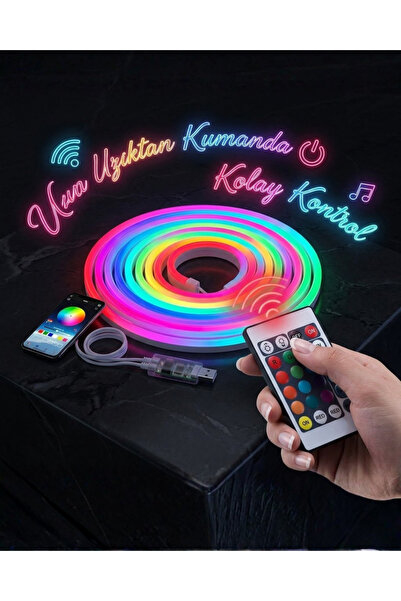 renklime 3 Metre RGB Akıllı Neon LED Şerit Işık Telefon ve Kumanda Kontrollü ...