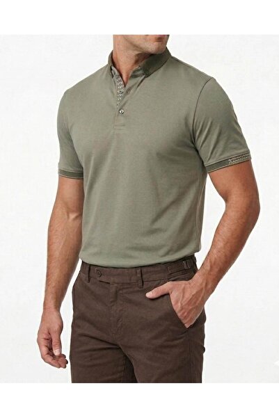 TerziAdemAltun Italian Style Slim Fit Polo Collar Knitwear T-Shirt Khaki T13782