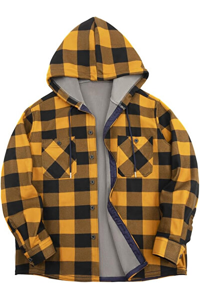 OEM Brown quilted shirt-jacket, plaid pattern, with zipper and snap pockets, 2XL