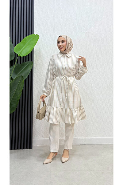 Moda Gazel çizgili fırfırlı gölmek