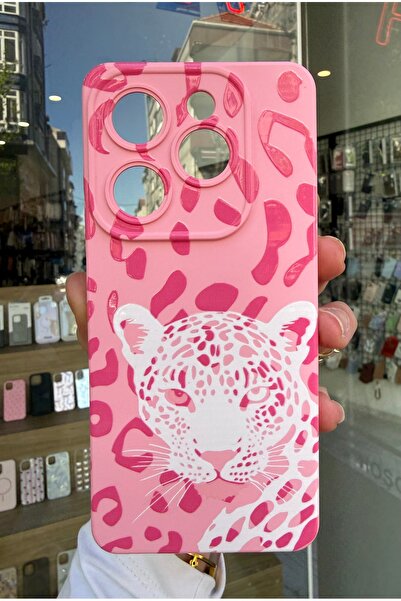 OVADA Tecno Spark 20/20 Pro Uyumlu Pembe Leopar Desenli Silikon Telefon Kılıfı