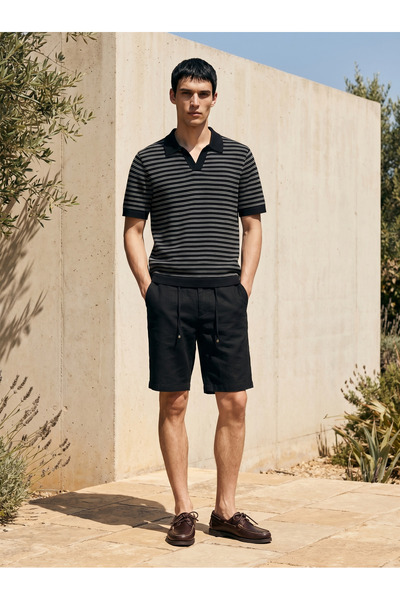 BASEL.CO Βασικό λινό σορτς με ελαστικό κορδόνι στη μέση