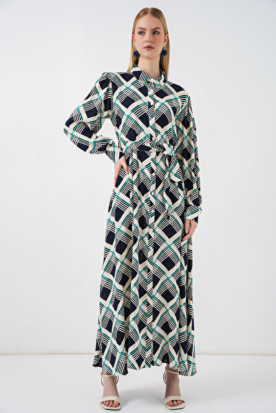 Bigdart Γυναικείο Μακρύ Φόρεμα Τεσεττούρ με Κουμπιά 2588 - Σκούρο Μπλε