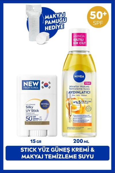 NIVEA SUN SPF50 Güneş Koruyucu Stick Yüz Kremi ve Aydınlatıcı Makyaj Temizlem...