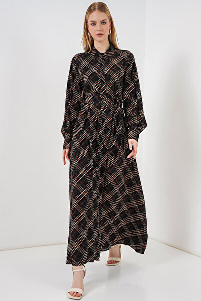 Bigdart Γυναικείο Μακρύ Φόρεμα Τεσεττούρ με Κουμπιά 2588 - Μαύρο