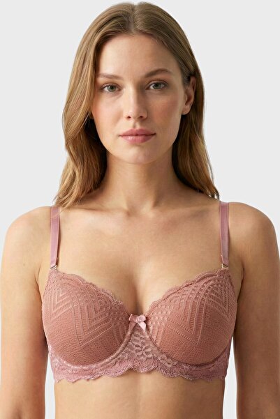 hadiora Women's Dusty Rose Lace Padded Bra